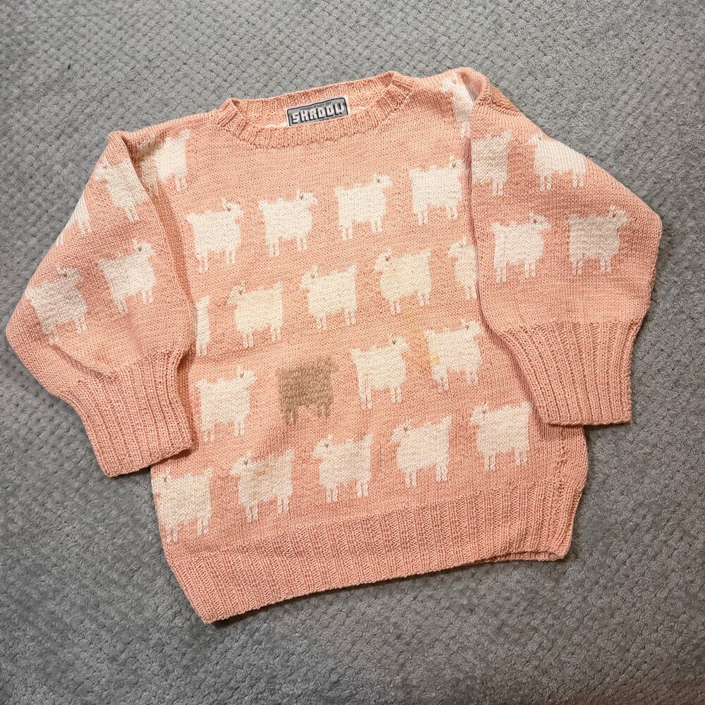 RARE Vintage Princess Diana Edition Hand Knit Pink Sheep Sweater Shadow Cotton